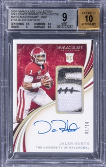 2020 Panini Immaculate #133 Jalen Hurts Signed Patch Rookie Card (#1/10) Jersey Number! - BGS MINT 9/BGS 10